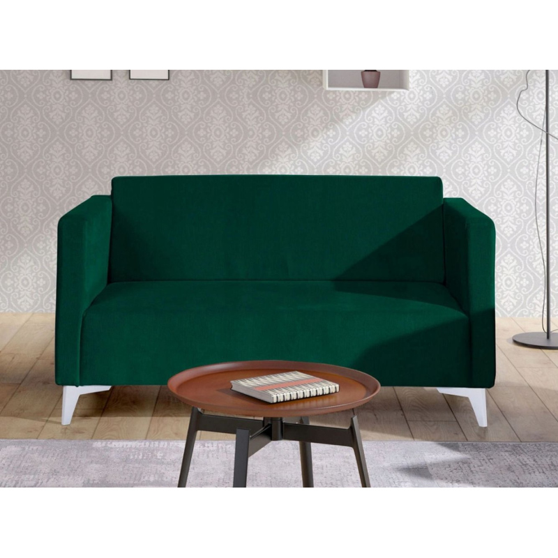 Zweisitzer-Sofa SIMON – dunkelgrün / weiße Hochglanzbeine