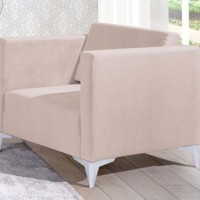 Polstersessel SIMON – beige / weiße Hochglanzbeine