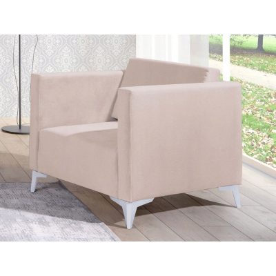 Polstersessel SIMON – beige / weiße Hochglanzbeine