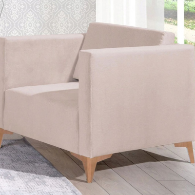 Polstersessel SIMON – beige / Beine aus heller Eiche