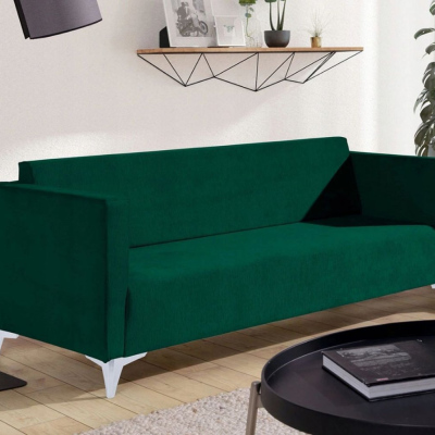 Dreisitzer-Sofa SIMON – dunkelgrün / weiße Hochglanzbeine