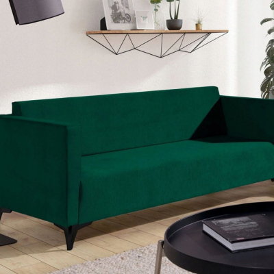 Dreisitzer-Sofa SIMON – dunkelgrün / schwarze Hochglanzbeine