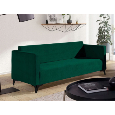 Dreisitzer-Sofa SIMON – dunkelgrün / schwarze Hochglanzbeine