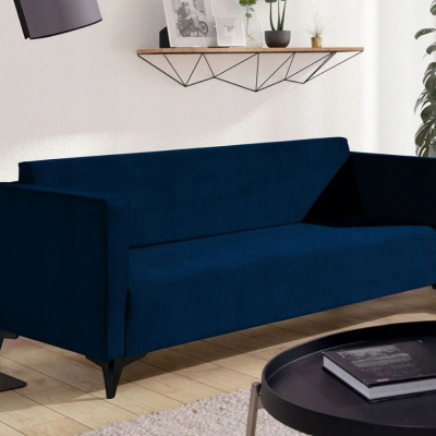 Dreisitzer-Sofa SIMON – dunkelblau / Beine in glänzendem Schwarz