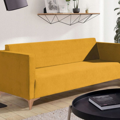 Dreisitzer-Sofa SIMON - gelb / Beine aus heller Eiche