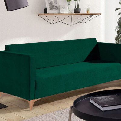 Dreisitzer-Sofa SIMON – dunkelgrün / Beine aus hellem Eichenholz