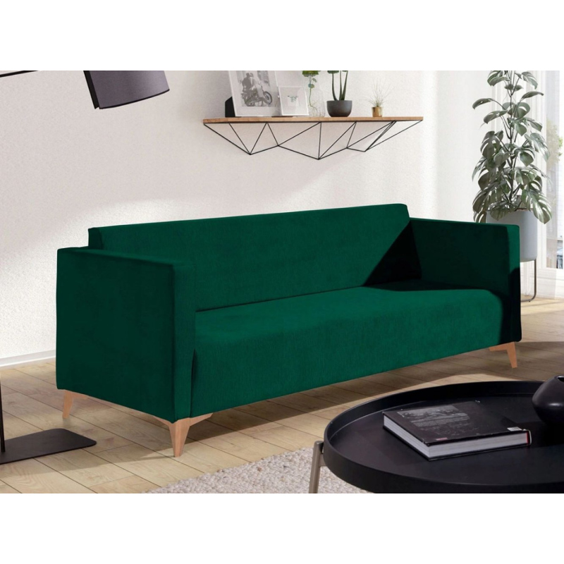 Dreisitzer-Sofa SIMON – dunkelgrün / Beine aus hellem Eichenholz