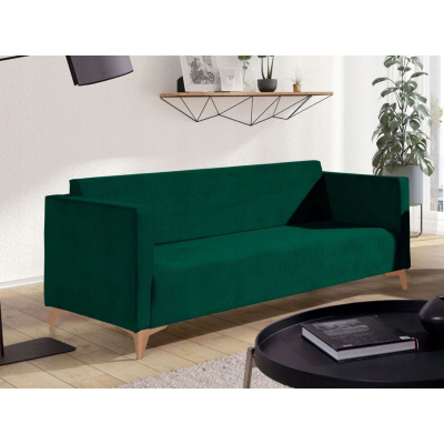 Dreisitzer-Sofa SIMON – dunkelgrün / Beine aus hellem Eichenholz