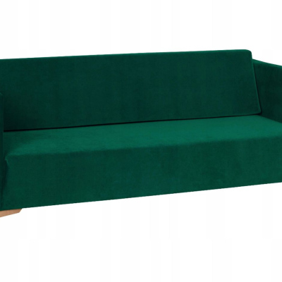 Dreisitzer-Sofa SIMON – dunkelgrün / Beine aus hellem Eichenholz