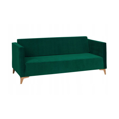 Dreisitzer-Sofa SIMON – dunkelgrün / Beine aus hellem Eichenholz