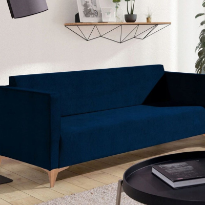 Dreisitzer-Sofa SIMON – dunkelblau / Beine aus hellem Eichenholz