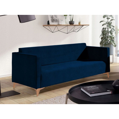 Dreisitzer-Sofa SIMON – dunkelblau / Beine aus hellem Eichenholz