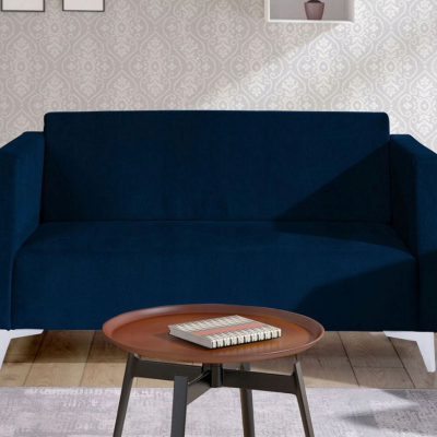 Zweisitzer-Sofa SIMON – dunkelblau / weiße Hochglanzbeine