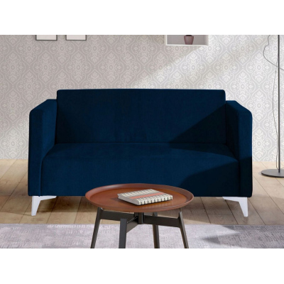 Zweisitzer-Sofa SIMON – dunkelblau / weiße Hochglanzbeine