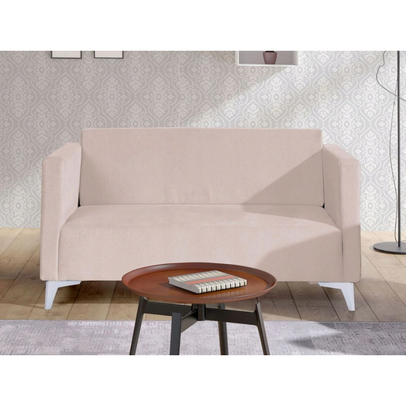Zweisitzer-Sofa SIMON – beige/weiße Hochglanzbeine