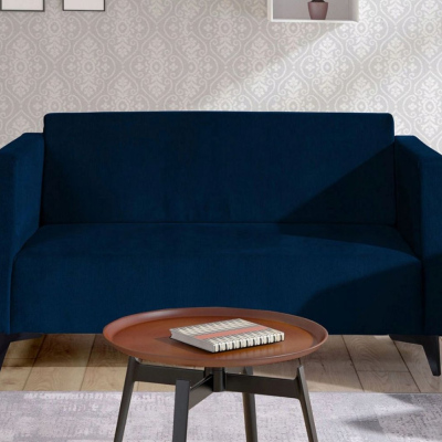 Zweisitzer-Sofa SIMON – dunkelblau / Beine in glänzendem Schwarz