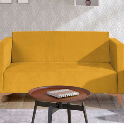 Zweisitzer-Sofa SIMON - gelb / Beine aus heller Eiche
