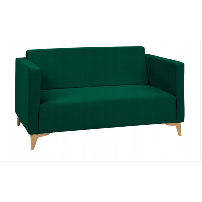 Zweisitzer-Sofa SIMON – dunkelgrün / Beine aus hellem Eichenholz