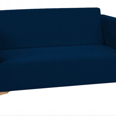 Zweisitzer-Sofa SIMON – dunkelblau / Beine aus hellem Eichenholz