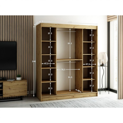 Praktischer Kleiderschrank LENOX 2 180 – Eiche Artisan / schwarz
