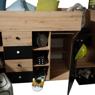 Multifunktionsbett SIDONIE 3 – Artisan-Eiche / Mattweiß, links