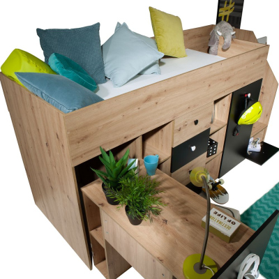 Multifunktionsbett SIDONIE 3 – Artisan-Eiche / Mattschwarz, rechts
