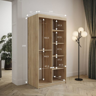 Kleiderschrank mit Schiebetüren 100 cm TALIA – Eiche sonoma / rosa