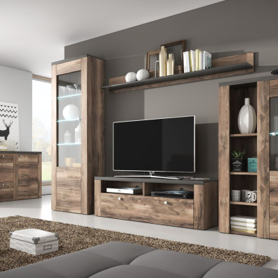 TV-Ständer mit Nischen LEONOR - Satin-Nussbaum / Touchwood