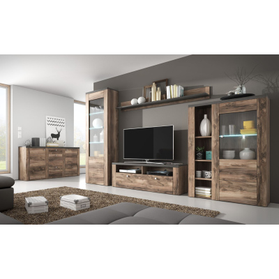 TV-Ständer mit Nischen LEONOR - Satin-Nussbaum / Touchwood