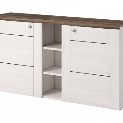 Zweitürige Kommode mit Regalen LEONOR - Sibiu Lärche / Sonoma Trüffeleiche