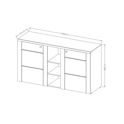 Zweitürige Kommode mit Regalen LEONOR - Sibiu Lärche / Sonoma Trüffeleiche