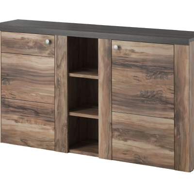 Zweitürige Kommode mit Regalen LEONOR - Satin Nussbaum / Touchwood