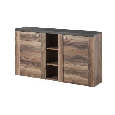 Zweitürige Kommode mit Regalen LEONOR - Satin Nussbaum / Touchwood