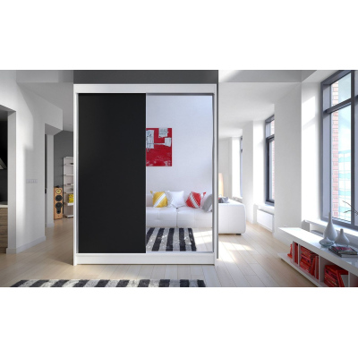 Kleiderschrank mit Spiegel CHANNA 1 – Breite 150 cm, weiß/schwarz