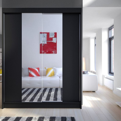 Kleiderschrank mit Spiegel CHANNA 2 – Breite 150 cm, schwarz