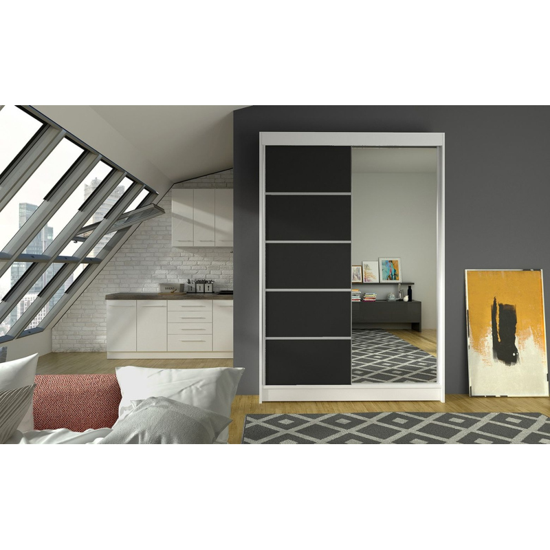 Moderner Kleiderschrank LINH 3 – Breite 120 cm, weiß / schwarz