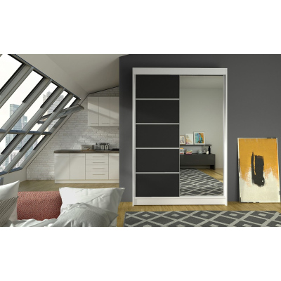 Moderner Kleiderschrank LINH 3 – Breite 120 cm, weiß / schwarz