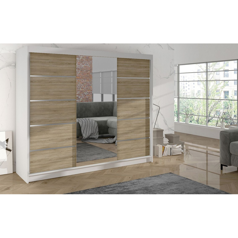 Kleiderschrank DANIELLA 4 – Breite 200 cm, weiß / Eiche sonoma