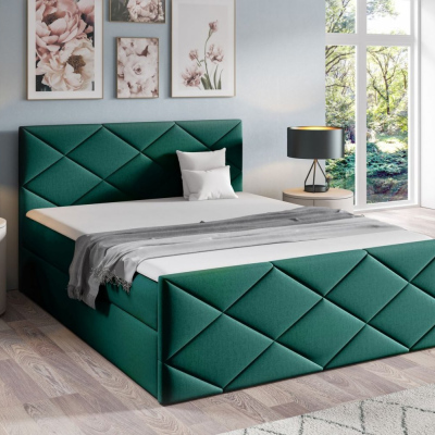 Bett mit Matratze und Lattenrost HALKA – 200x200, grün 2 + KOSTENLOSER Topper
