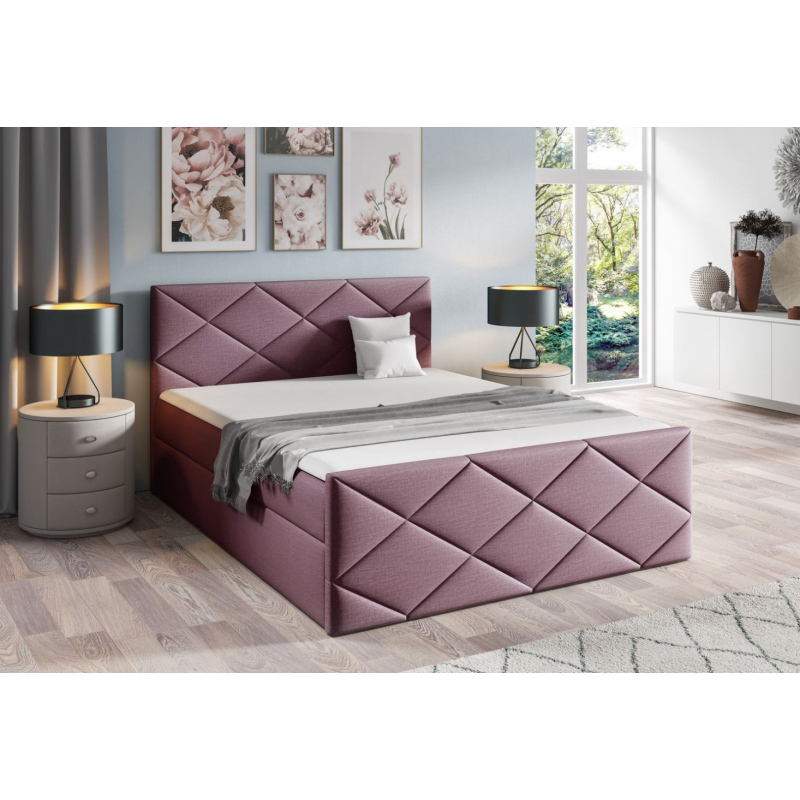 Bett mit Matratze und Lattenrost HALKA – 140x200, lila 1 + KOSTENLOSER Topper