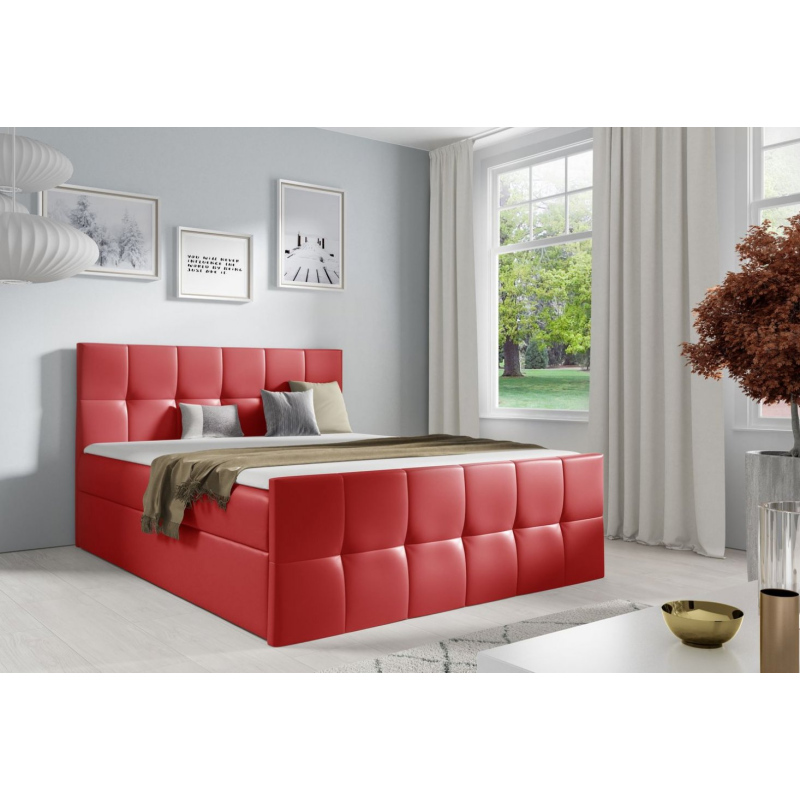Einzelbett CHLOE – 120x200, rotes Öko-Leder + Gratis-Topper