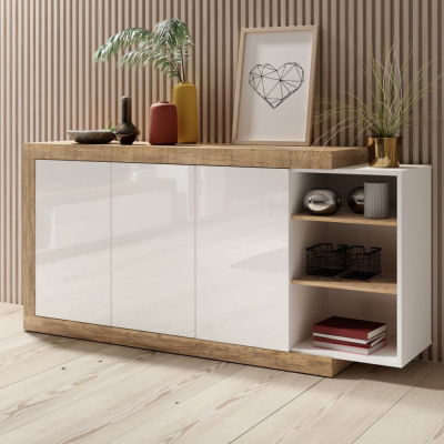 Kommode mit Regalböden KASPAR – Eiche Samdal / weiß