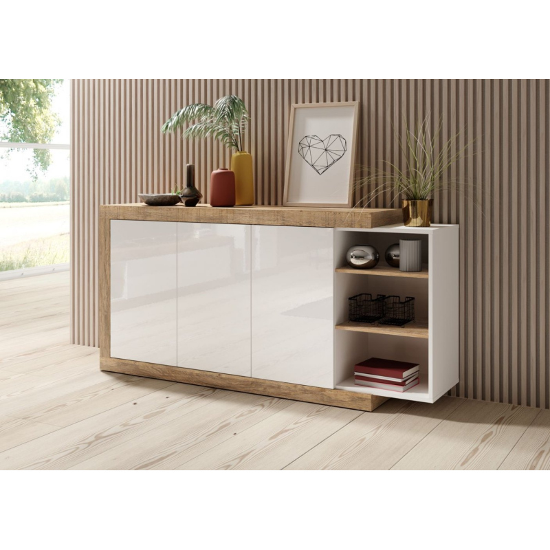 Kommode mit Regalböden KASPAR – Eiche Samdal / weiß