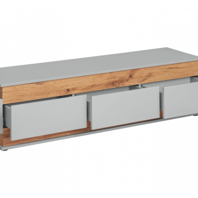 TV-Bank MIRA – perlgrau / Eiche Artisan