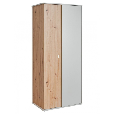 Zweitüriger Kleiderschrank RENI – Breite 84 cm, perlgrau / Artisan-Eiche