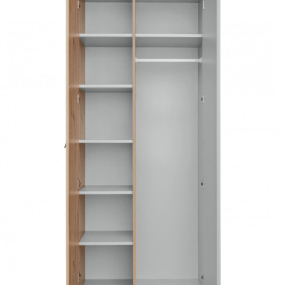 Zweitüriger Kleiderschrank RENI – Breite 84 cm, perlgrau / Artisan-Eiche