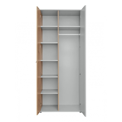Zweitüriger Kleiderschrank RENI – Breite 84 cm, perlgrau / Artisan-Eiche
