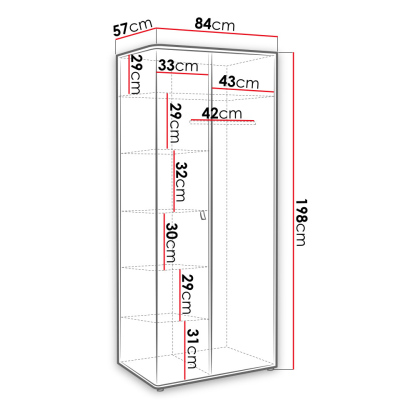 Zweitüriger Kleiderschrank RENI – Breite 84 cm, perlgrau / Artisan-Eiche