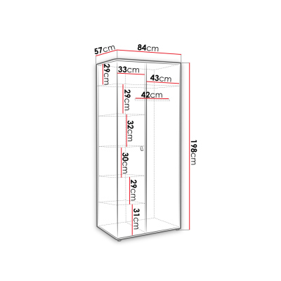 Zweitüriger Kleiderschrank RENI – Breite 84 cm, perlgrau / Artisan-Eiche