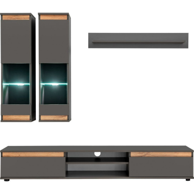 Wohnwand MEDA - Anthrazit / Wotaneiche